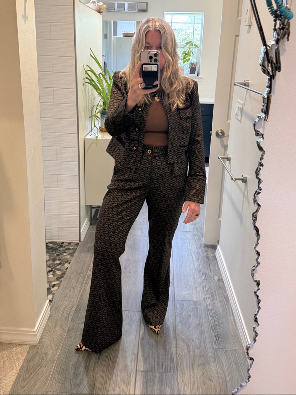 CAbi Brown Patterned Tailored Pantsuit